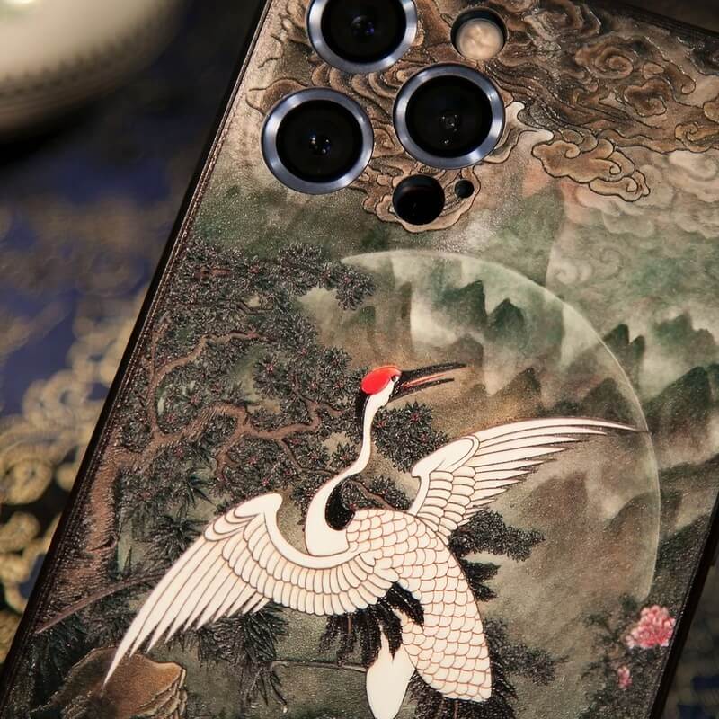 iPhone 16 Pro Max Art Case - Textured Cranes Calling in the Deep Valley TPU