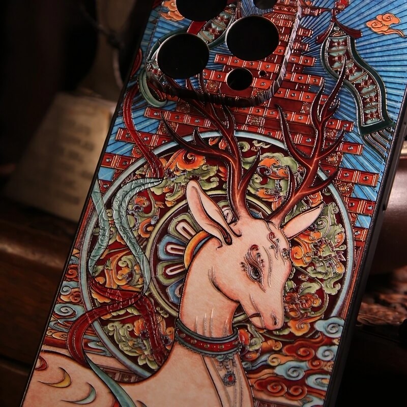 iPhone 16 Pro Max Case - 5.8″ Textured Art Fortune Deer TPU Cover