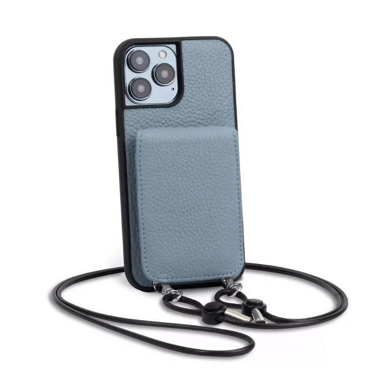 iPhone 16 Pro Max Leather Case with Wallet and Lanyard - Black