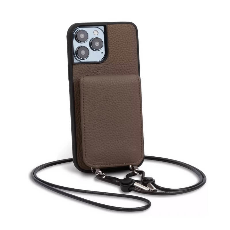iPhone 16 Pro Max Leather Case with Wallet and Lanyard - Black