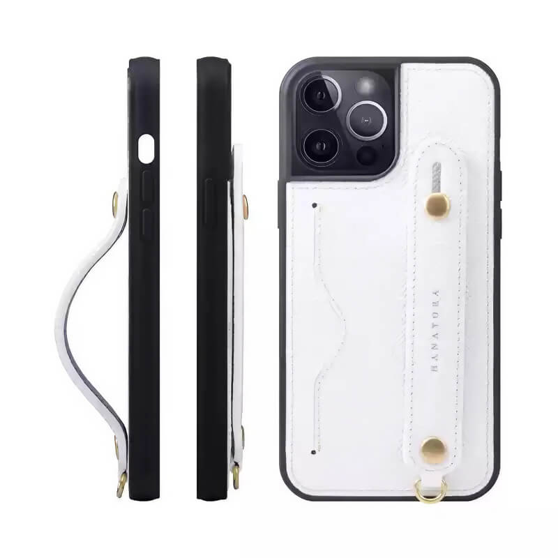 iPhone 16 Pro Max Leather Wallet Case with Phone Grip and Lanyard Black