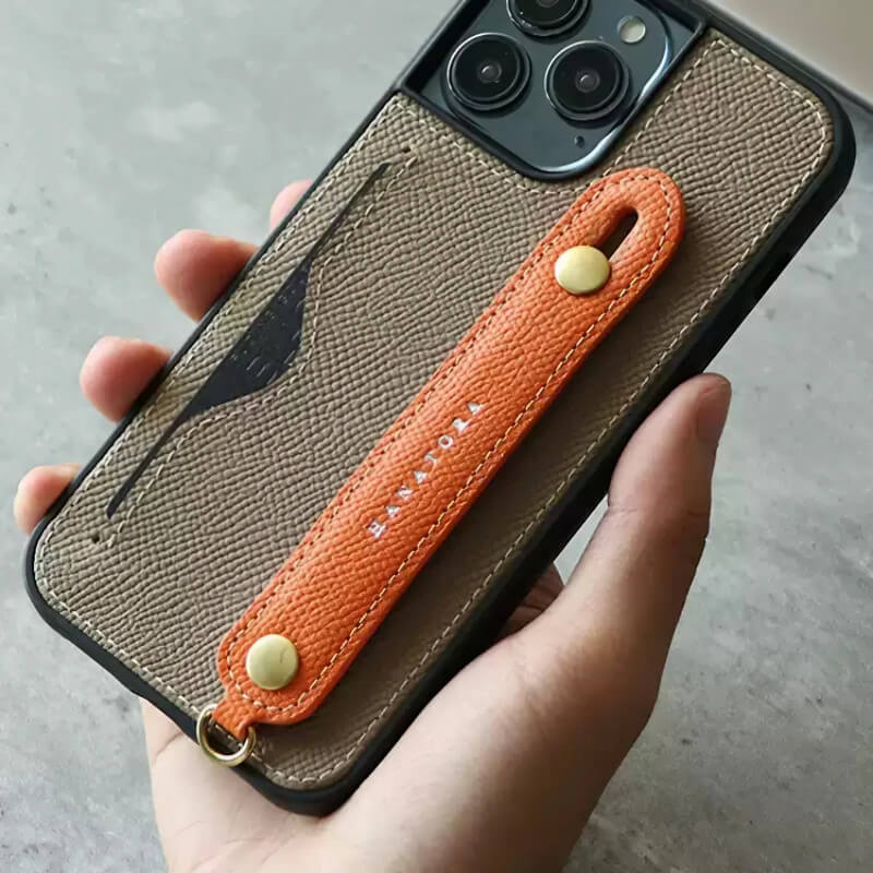 iPhone 16 Pro Max Leather Wallet Case with Phone Grip and Lanyard Black