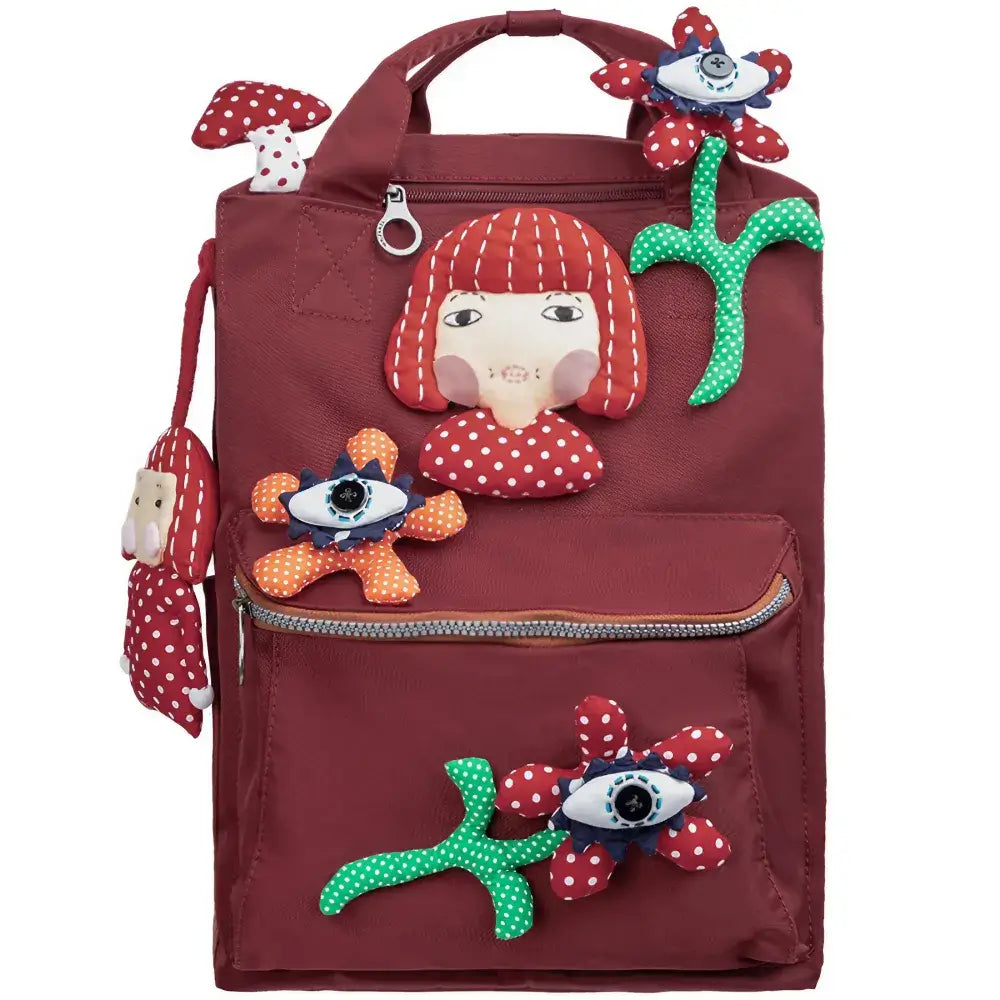 Kawaii Yayoi Kusama Red Polyester 14-inch Casual Cute Handmade Backpack