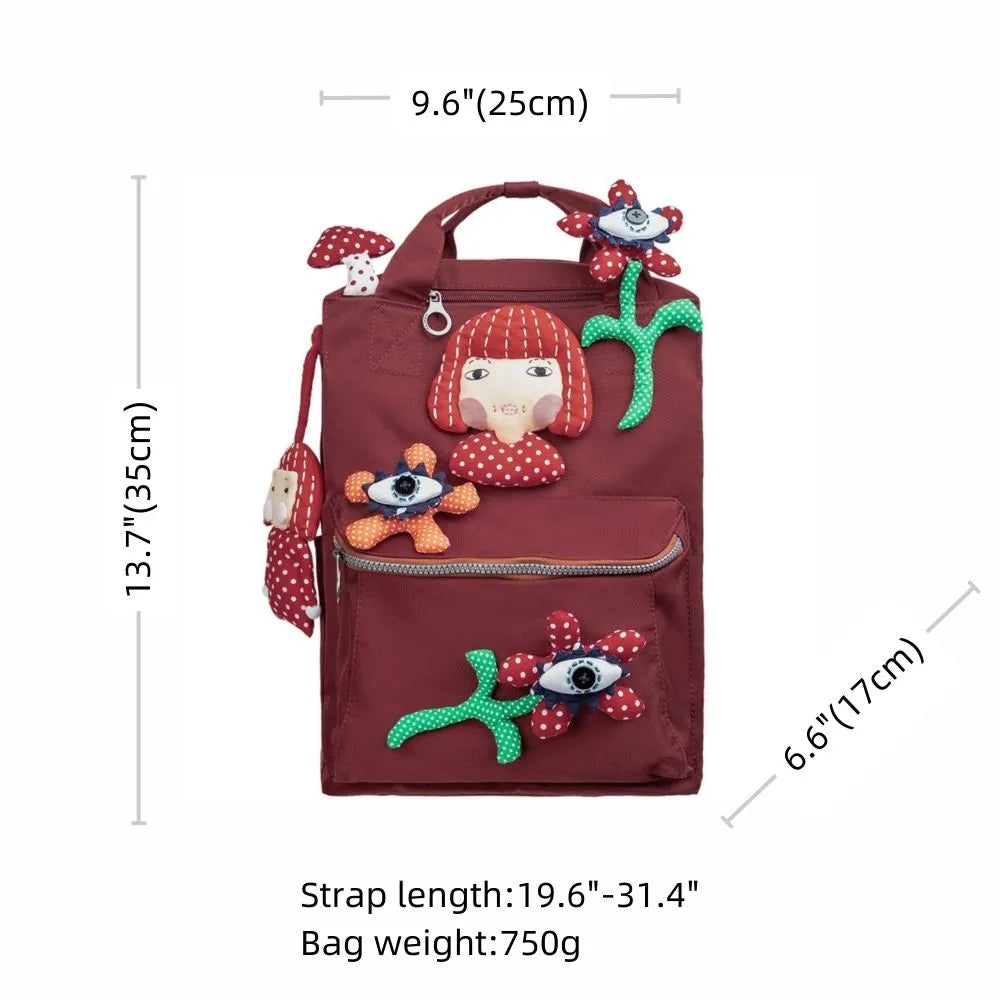 Kawaii Yayoi Kusama Red Polyester 14-inch Casual Cute Handmade Backpack