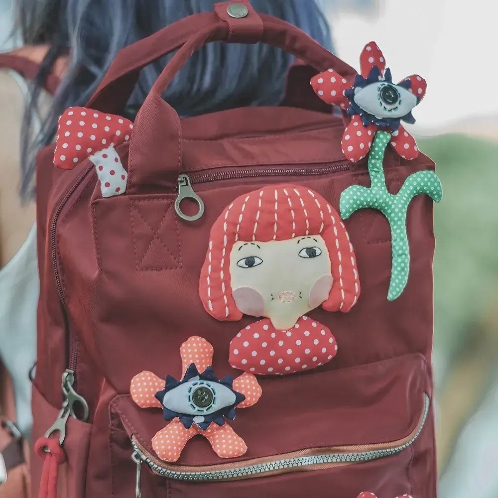 Kawaii Yayoi Kusama Red Polyester 14-inch Casual Cute Handmade Backpack