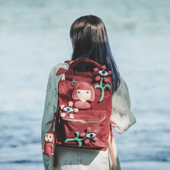 Kawaii Yayoi Kusama Red Polyester 14-inch Casual Cute Handmade Backpack