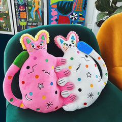 Cute and Kawaii Pink Crystal Velvet Cat Shaped Pillow for Bed and Sofa