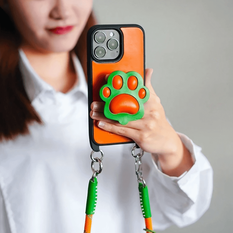 Leather iPhone Colorful Cases iPhone 15 14 13 Dog Paw With Crossbody Strap