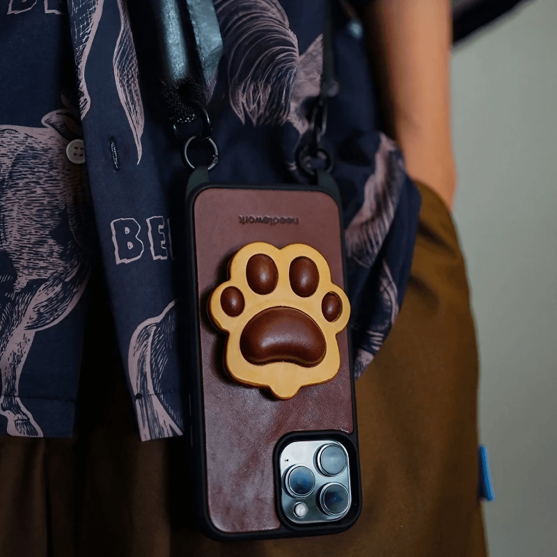 Leather iPhone Colorful Cases iPhone 15 14 13 Dog Paw With Crossbody Strap