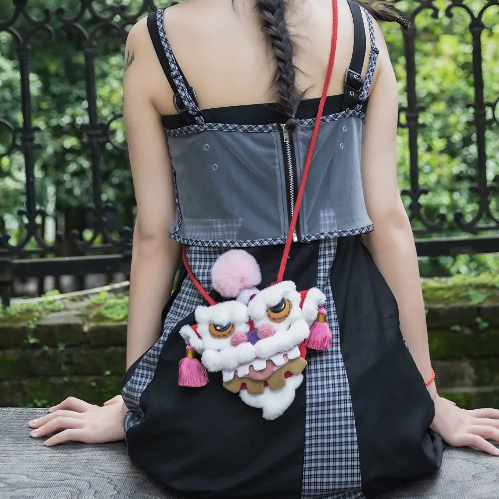 Mini Cotton Kawaii Crossbody Bag in Cute and Unique Lion Dance Style - Handmade