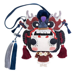 Red Cotton Kawaii Crossbody Bag for Girls with Dancing Dragon Hat Cute and Casual Phone Pouch